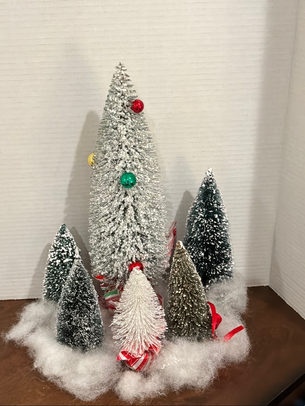 Decorative Mixed Bottle Brush Christmas Trees - White & Green